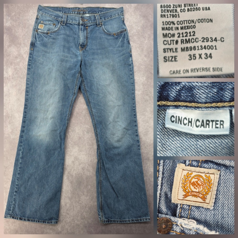 Cinch Carter Relaxed Bootcut Jeans Mens 35x34 Fits 38x33 Medium Wash Denim